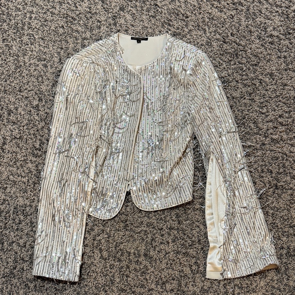 Alberto Makali Elegant Silver Sequin Women's Jacket